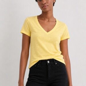 J.Crew Yellow Slub Cotton V-Neck Tee | Size S | Soft Casual Basic